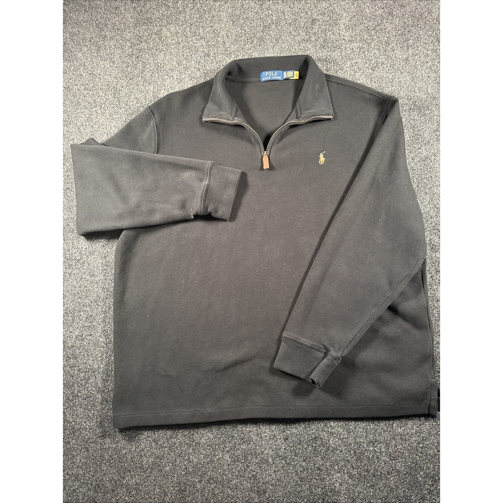 Polo Ralph Lauren Mens Pullover Sweater 1/4 Zip, XXL, Black, Big & Tall Cotton